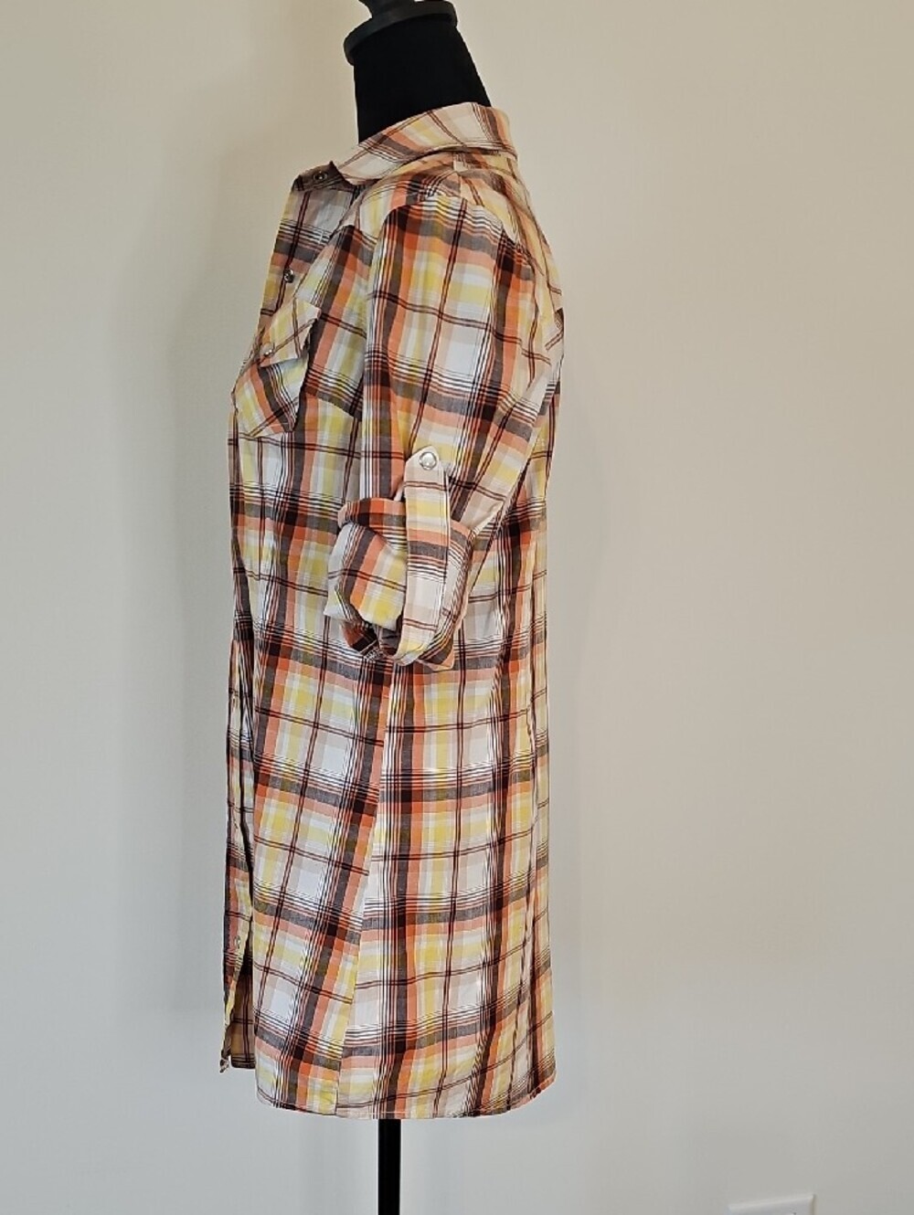 JAK Plaid Button-Front Shirt Dress in Yellow and Brown Made In USA Size Small - Picture 4 of 11